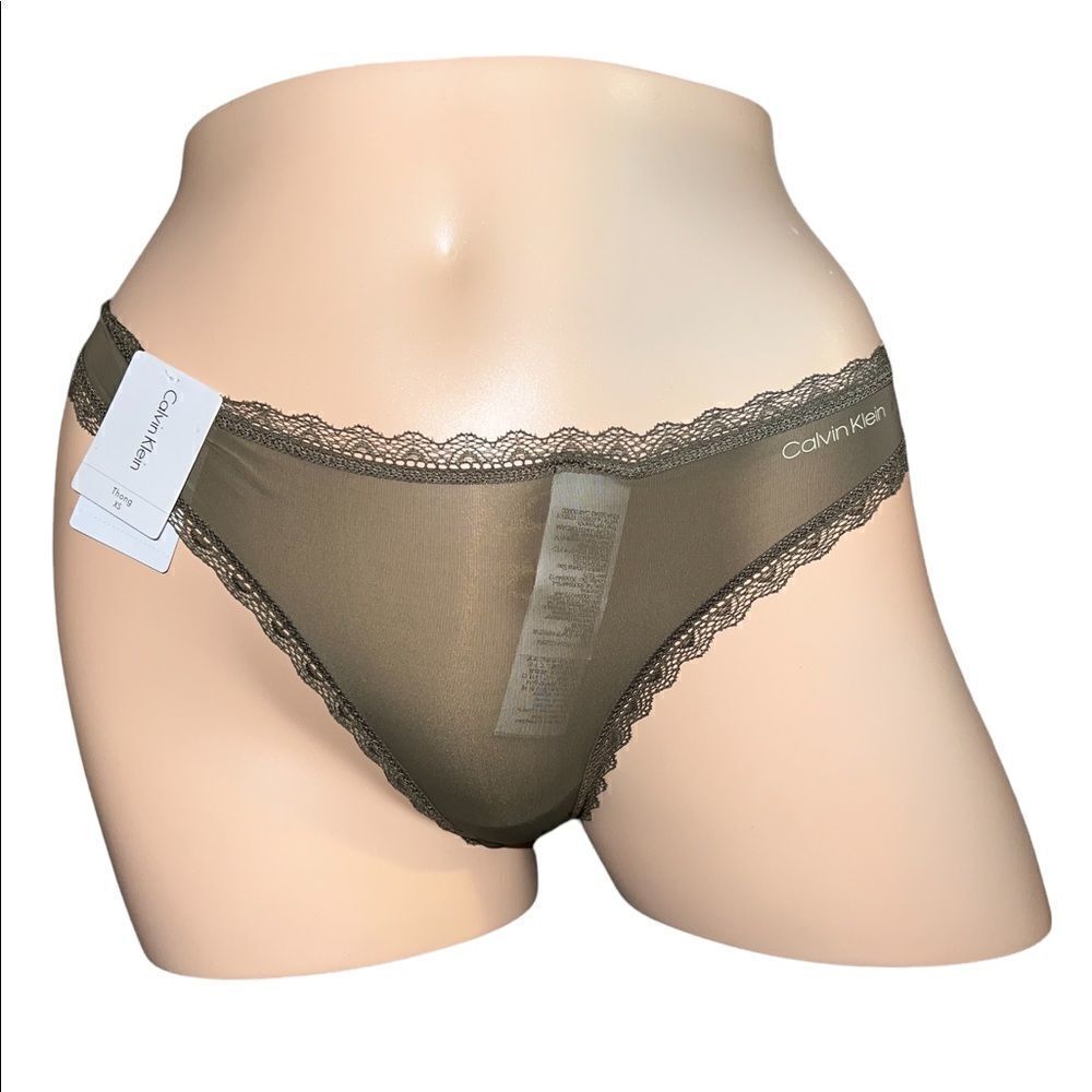 Calvin Klein Women's Brown Lace-Trim Thong Underwear QD3705 Extra Small NWT